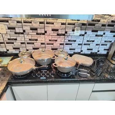 Imagem de Conjunto de Panelas em Cerâmica, 23 Peças, Marrom Granito, com Utensílios de Cozinha