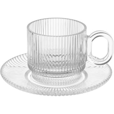 Imagem de JOGO 6 XICARAS DE CHA COM PIRES HOME&CO VIDRO 170ml 14x7x6cm TRANSPARENTE