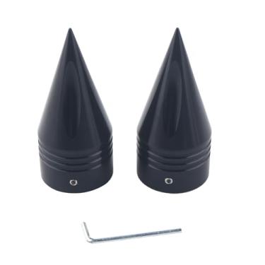 Imagem de FINMOKAL Tampas de porca de eixo dianteiro preto com pontas para Harley Dyna Low Rider Street Bob Super Glide Touring Electra Street Road Glide Road King 2000-2007