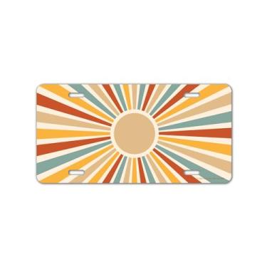 Imagem de Honey Dew Gifts, Placa de licença multicolorida com raios solares abstratos, 30,48 cm por 15,24 cm, fabricada nos EUA, placa de licença decorativa inovadora, placas de vaidade para carros, decoração retrô, placa frontal para carro