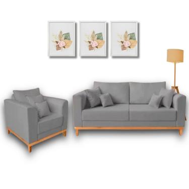 Imagem de  Conjunto de Sofá Beny, 2 Peças, 1 Sofá 1,40m e 1 Poltrona, Tecido Linho.