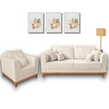 Imagem de  Conjunto de Sofá Beny, 2 Peças, 1 Sofá 1,80m e 1 Poltrona, Tecido Linho.