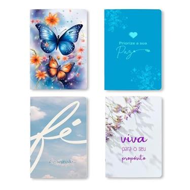 Imagem de Kit 4 Cadernos, caderneta, A5, 80 Páginas brancas Sem Pauta, 90g, Conjunto com 4 Designs, Grampeados, estilo Midori