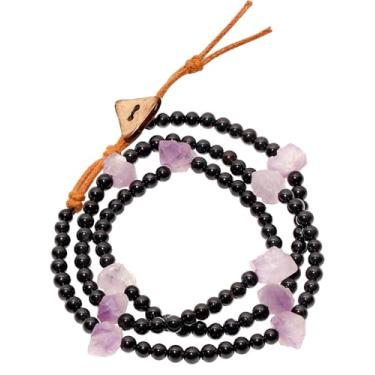 Imagem de Jewever Pulseiras femininas de quartzo de ametista crua boho com contas de ágata preta para mulheres, feita à mão, equilíbrio de boa sorte, stretch, Pedra, Ametista
