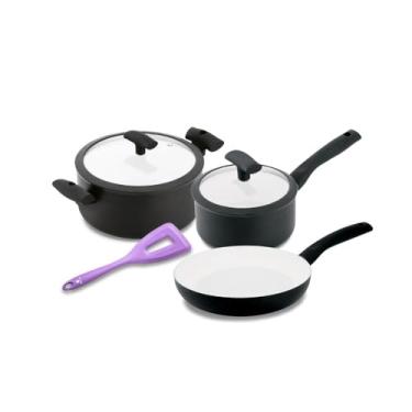 Imagem de Conjunto 3 Panelas Preta e Espatula Roxa Hercules PA300-3PR2