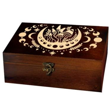 Imagem de arricraft 1 caixa de armazenamento de madeira para memorial, estampa de cogumelo eclipse lunar, retangular, pinheiro, tarô, para joias de aniversário, tabuleiro Ouija (24 x 14 x 9 cm)