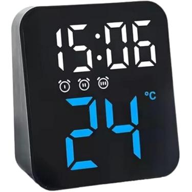 Imagem de Relógio Digital LED para Mesa e Parede, Termômetro, Despertador, Alimentação USB/Pilha (Azul)