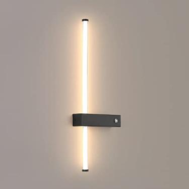 Imagem de Luminária de parede LED minimalista, faixa de iluminação, luminária de parede linear com interruptor, arandelas de parede de metal preto para ambientes internos, iluminação de parede para sa