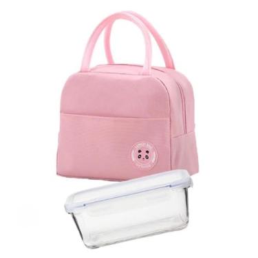 Imagem de Pote Hermético de Vidro + Lancheira Térmica – Marmita Térmica, Fitness e Lancheira, Design Prático e Seguro, Mantém os Alimentos Frescos e Organizados, Perfeito para Uso Diário e Viagens. (Rosa)