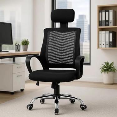 Imagem de Cadeira de Escritório Ergonômica Ajustável com Apoio de Cabeça (Preto)
