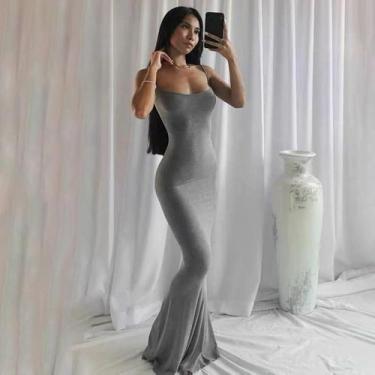Imagem de Vestido Feminino Sexy Sem Mangas Até O Chão Sereia Com Alça Espaguete 