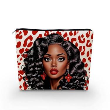 Imagem de YULUENZE Bolsa organizadora de lona pequena para mulheres afro-americanas com zíper vermelho leopardo preto bolsa cosmética estética presente de aniversário para mulheres irmãs amigas, asnj0866, Samll