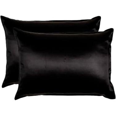 Imagem de Fronhas De Cetim Anti Frizz (02 Pares) 70cm X 50cm (preto, 06 fronhas (03 pares))