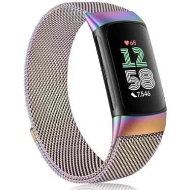 Imagem de Meliya Pulseira magnética ajustável de aço inoxidável para Fitbit Charge 6, compatível com monitor fitness Fitbit Charge 6 (colorida)