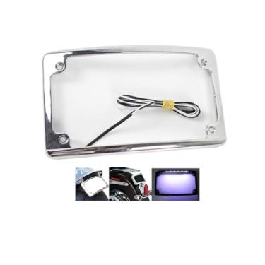 Imagem de FVMOTO Moldura de placa de licença de LED curvada com luz de iluminação compatível com Harley, design curvo de 12° (cromado)
