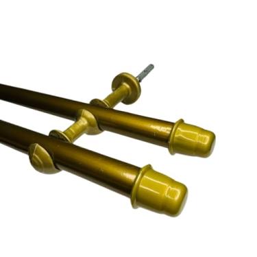 Imagem de Varão de cortina de Aço 2,0 metros Duplo 19mm fino Bastão de cortina Ferro Varão Duplo(Ouro Velho)