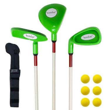 Imagem de Conjunto de tacos de golfe para crianças, o conjunto de golfe infantil Konday inclui Drive, ferro, putter, bolsa de transporte e bolas macias, mão direita verde