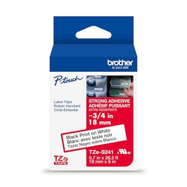 Imagem de Brother Fita genuína P-Touch TZE-S241, fita adesiva laminada extraforte de 1,8 cm de largura, preta sobre branca, laminada para uso interno ou externo, resistente à água, 18 mm x 8 m, TZES241