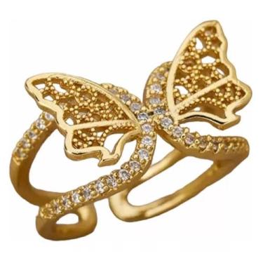 Imagem de Anel Ajustável Feminino Borboleta - Banhado A Ouro 18K - Tojoia18K