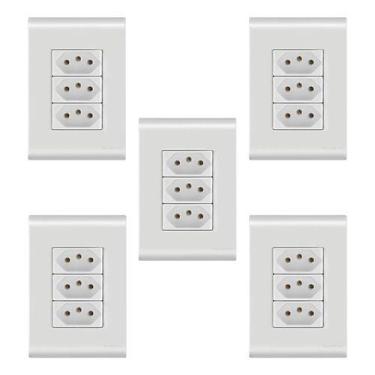 Imagem de Tomada Tripla 20a/250v Com Placa 4x2 Liz Tramontina - 5 Un., Branco