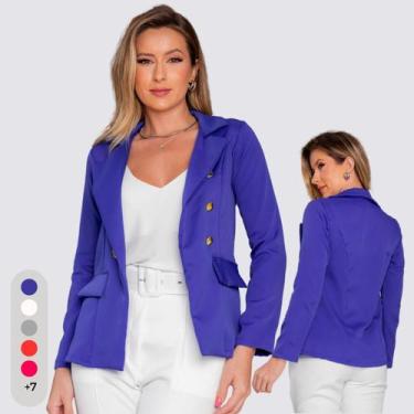 Imagem de Blazer Feminino Alfaiataria Com Botões - IVSTORE, Azul royal, P(36-38)
