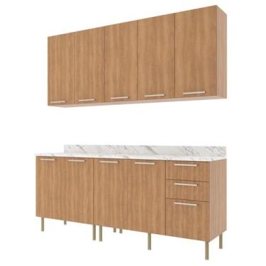 Imagem de Cozinha Modulada 6 Pecas 200 cm MDP Freijo Marmore Branco Tecno Mobili