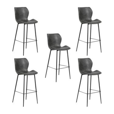Imagem de Kit 5 Banquetas Alta Com Encosto Para Bancada Cozinha Penha R02 Sintético Cinza Grafite...