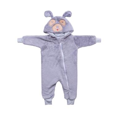 Imagem de MACACAO INFANTIL COM CAPUZ BABY JOY WEAR MICROFIBRA LISO COM BORDADO CACHORRO CINZA GG