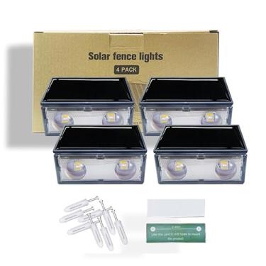 Imagem de (Pacote com 4) Luzes de parede solares ao ar livre, branco quente, colorido, sem fio, à prova d'água, IP65, painel fotovoltaico de 0,6 W, lâmpada de cima para baixo, arandela de parede brilhante para