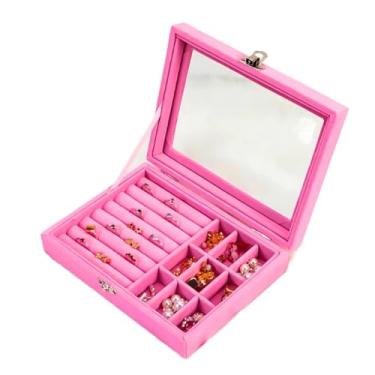 Imagem de Porta Joia Acrílico Luxo Com 3 Camadas Brinco Anel Compartimento caixa de armazenamento de jóias (ROSA(uma camada))