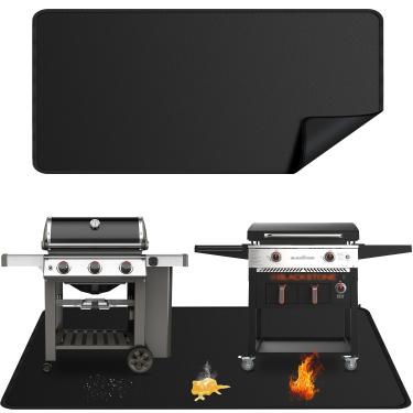 Imagem de rumlick Tapetes extra grandes de 254 x 99 cm para churrasqueira externa, tapete protetor duplo à prova de fogo multigrelhador, à prova de óleo, à prova d'água, para churrasqueira, lareira