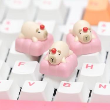 Imagem de ULTRAEQUIP Artisan Keycap, Cute Capybara Design, 1U ESC Key, Resin Custom Handmade, MX Switch Compatible, Pink and Beige (Red)