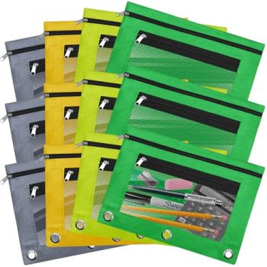 Imagem de EXTRIC Estojo Para Lápis Com 3 Argolas E Janela Transparente, Pacote 12 Bolsas, Conjunto De 4 Cores, Zíper Durável, 2 Bolsos Alunos, Professores Materiais Escolares