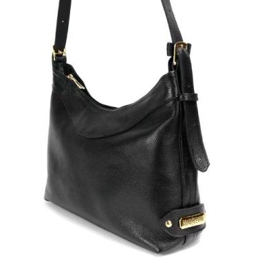 Imagem de Bolsa Feminina em Couro Legitimo Média Sacola Transversal e Ombro Pret