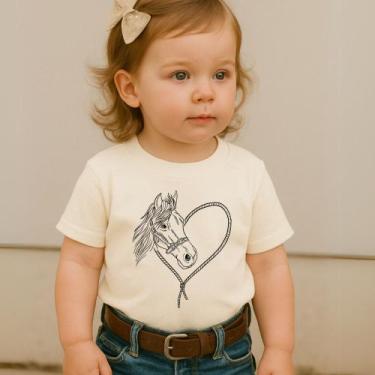 Imagem de Camiseta Blusa Infantil Modinha Estampa Cavalo Coração Lindo Fofo Amor