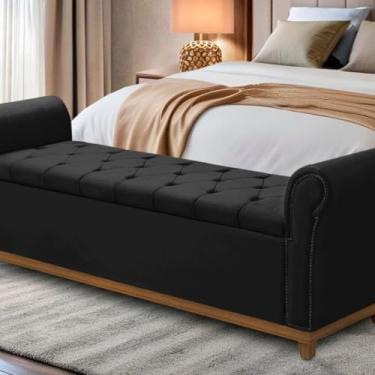 Imagem de Baú Para Quarto Cama Box Queen Size Grécia Madeira Estofado (Preto)