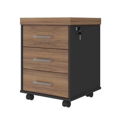 Imagem de Gaveteiro Para Escritório 3 Gavetas Com Chave E Rodízios Nogal/preto