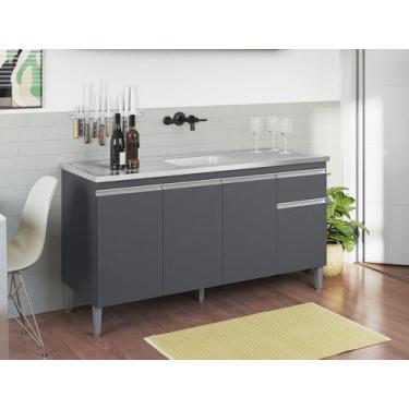Imagem de Balcão Gabinete Para Pia Tatiane S/Tampo 150cm 4 Portas 1 Gav -CINZA -