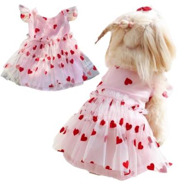 Imagem de Yaopelky Vestido de casamento para cães pequenos com estampa de coração e gato, vestido de tule para cachorrinho, saia tutu e gato, fantasia de animal de estimação para roupas Yorkie Teddy Chihuahua