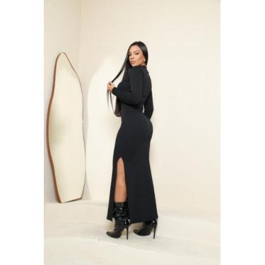 Imagem de Vestido Manga Longa Gola Alta Cacharrel com Fenda Outono/Inverno - MD 