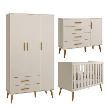 Imagem de Kit Isis Berço Americano Comoda Sapateira Roupeiro 3 Portas
