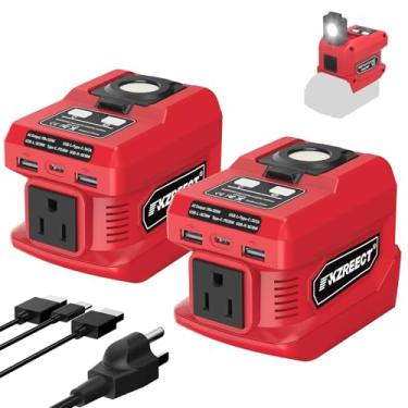 Imagem de Kzreect Pacote Com 2 Inversores De Energia 220 W Compatíveis Milwaukee, Bateria 18 V Cc Para Ca, Gerador Estação Portátil 110 V, Portas Usb E 1 Tomada Tipo C, Luz 400 Lúmens
