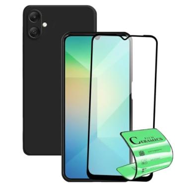 Imagem de Capinha Aveludada Para Galaxy A06 Capa Preta Proteção Câmera + Película Cerâmica Nanogel Anti Impacto