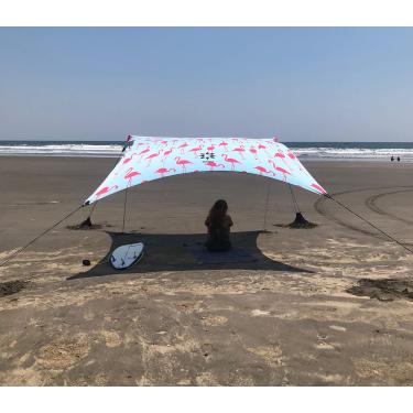 Imagem de Barraca de praia Neso Tents Grande, 2,1 m de altura, 2,7 x 2,7 m, cantos reforçados e bolso térmico (flamingos)
