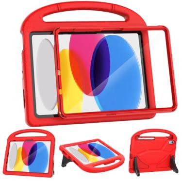 Imagem de VICVOL Capa infantil para iPad 11ª geração (A16 11 polegadas 2025) e iPad 10ª geração (11 polegadas 2022) – Capa protetora à prova de choque com protetor de tela, suporte de lápis e alça, vermelha