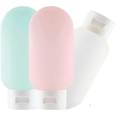 Imagem de Kit 3 Frascos de Viagem em Silicone, 60 ml, para Shampoo, Condicionador e Sabonete Líquido, Compacto e Prático