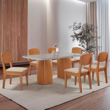 Imagem de Mesa de Jantar Eloise 180cm Tampo MDF Vidro com 6 Cadeiras Copper Mode