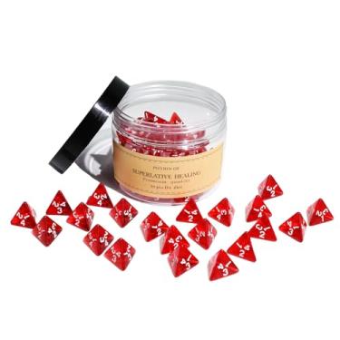 Imagem de FourDragons 50Pcs Transparent Red D4 Dice Set for Board Table RPG Gaming, Roleplaying Red Gem D4 Polyhedral Dice Set Compatible with Dungeons and Dragons D&D RPG MTG Dice Table Games