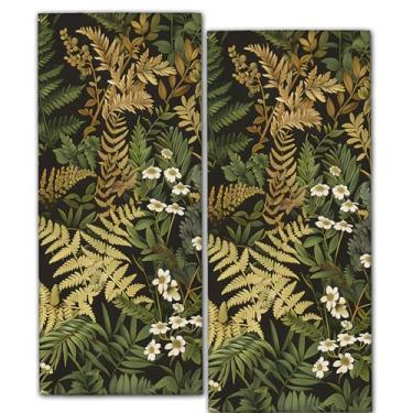 Imagem de ainori Pacote com 2 toalhas de mão de samambaia botânica, conjunto de toalhas de 35 x 71 cm com estampa vintage de folhas e flores silvestres, poliéster macio absorvente, para banheiro, cozinha