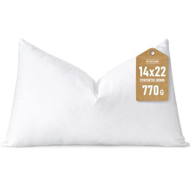 Imagem de Artscope Palmilha sintética para almofada lombar, almofada alternativa 35,5 x 55,5 cm. Almofada de dormir ultramacia e fofa com capa 100% algodão, almofadas decorativas - brancas.